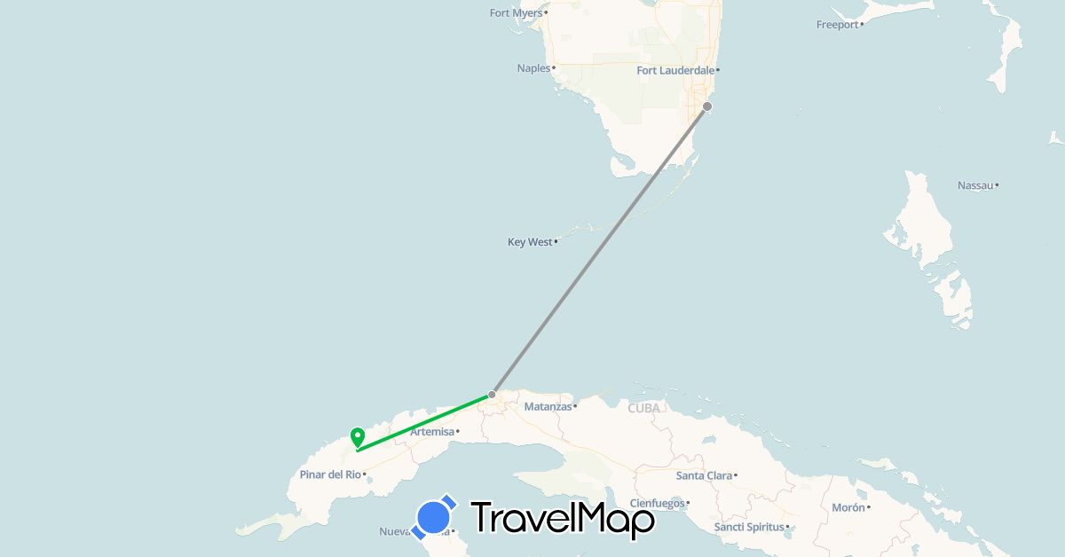TravelMap itinerary: driving, bus, plane in Cuba, United States (North America)